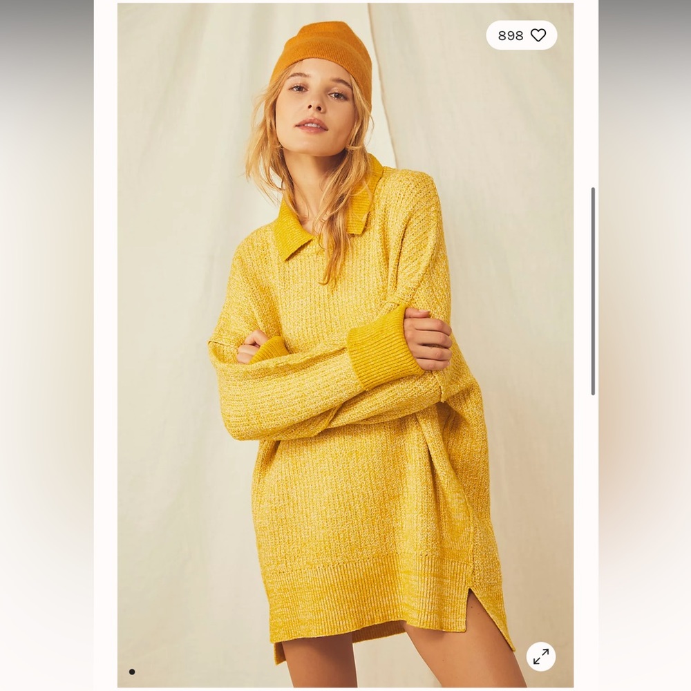 Free People Chunky Yellow Collared Sweater